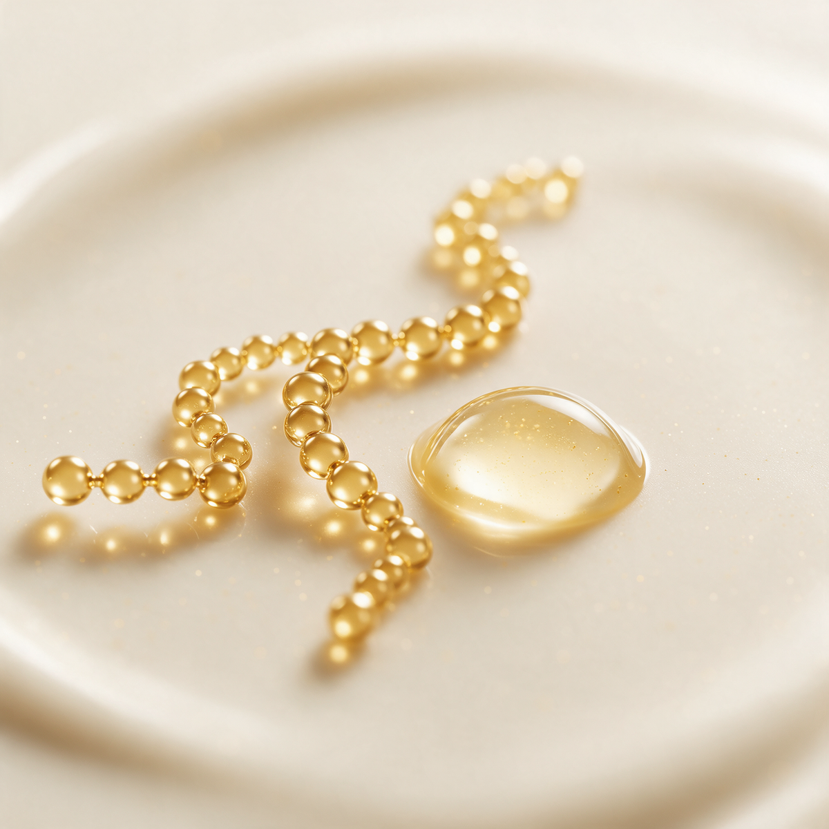 Peptide — lanț molecular auriu și textură de ser