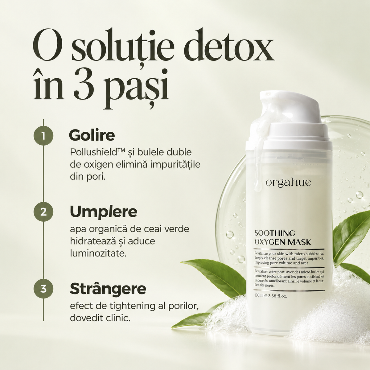 Mască cu bule de oxigen pentru pori, sebum, impurități și efect rapid de fresh glow - 100 ml