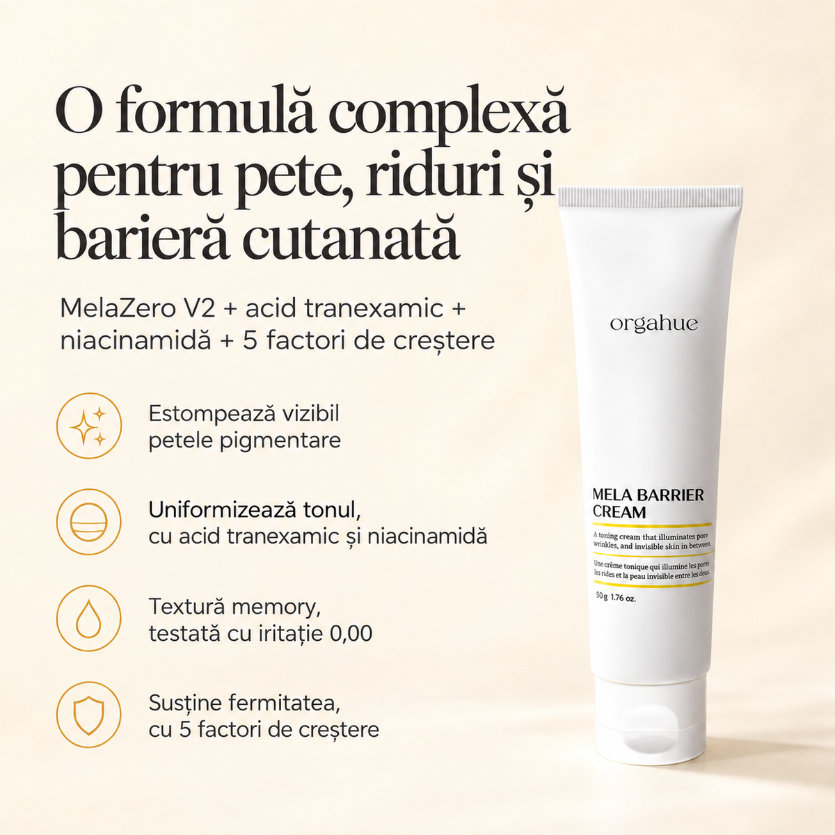 Cremă pentru pete pigmentare, luminozitate, fermitate și barieră cutanată - 50 g