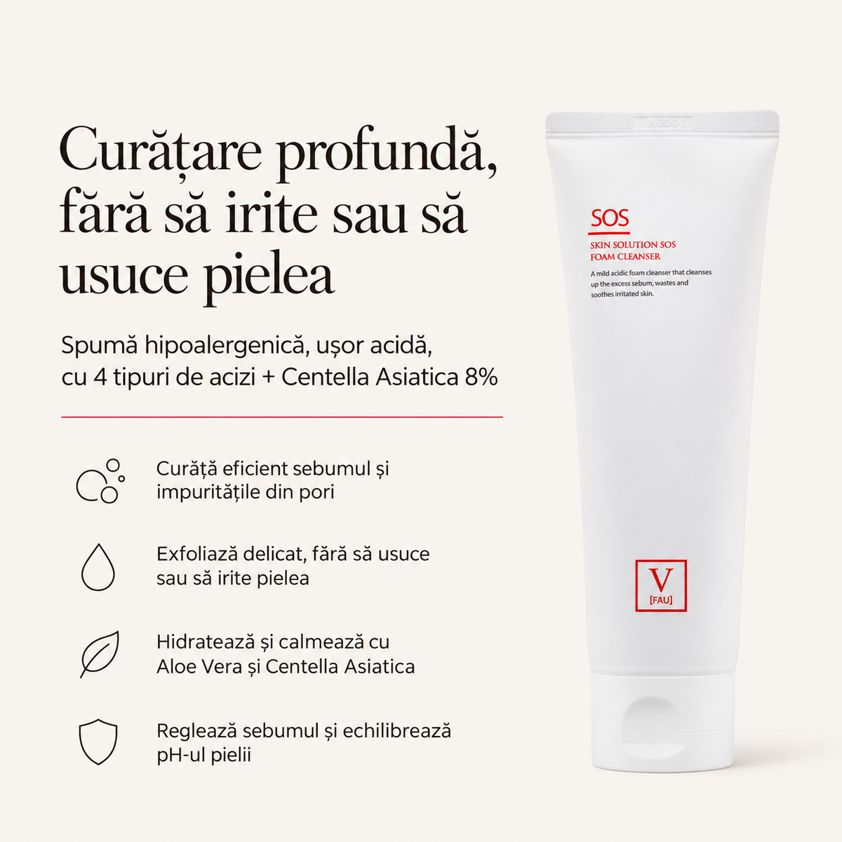 Spuma de curatare a fetei hipoalergenica cu acizi si Centella Asiatica - 120 ml