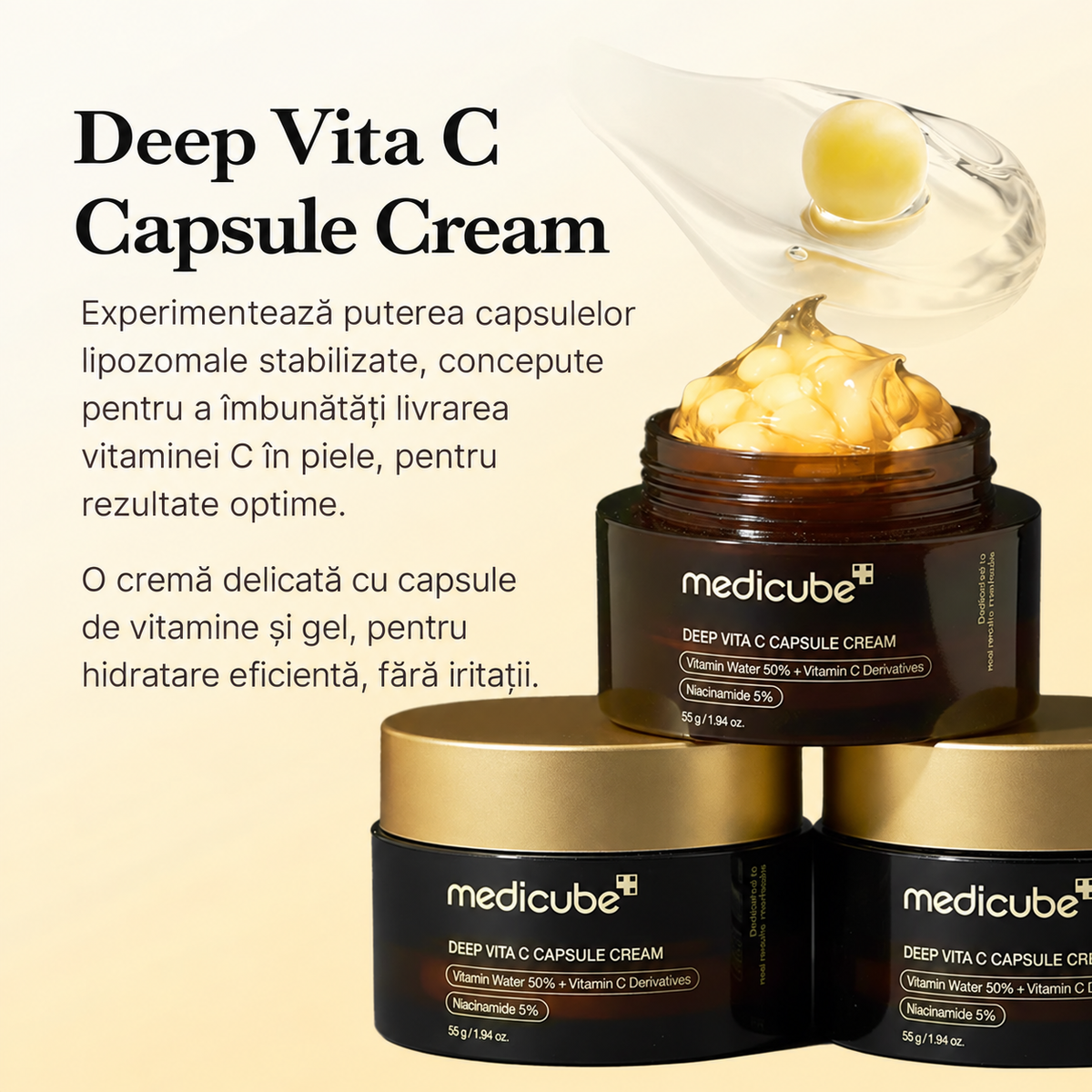 Medicube Crema pentru fata cu capsule de Vitamina C-pete pigmentare,hidratare, luminozitate - 55 g