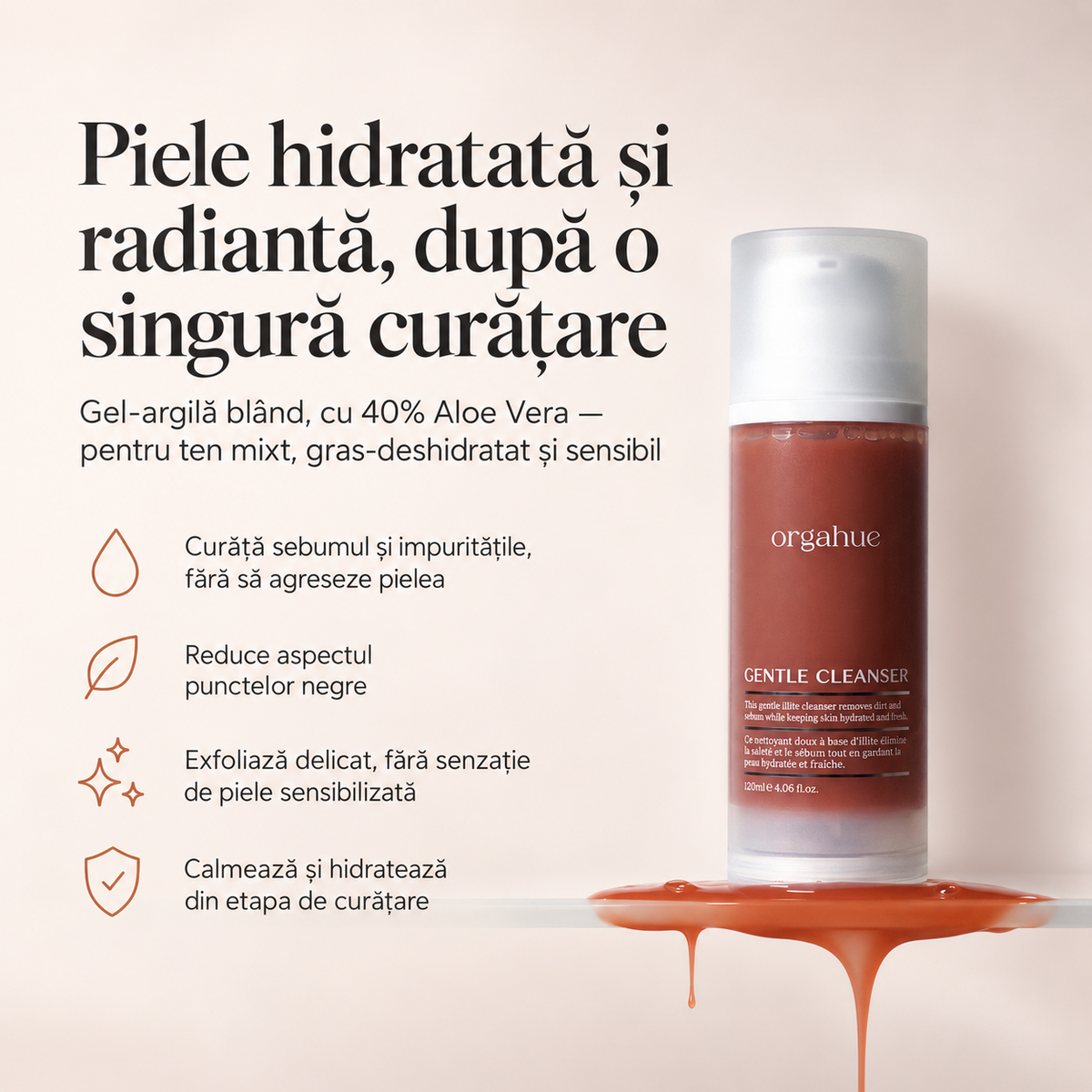 Gel de curățare hidratant cu argilă și aloe vera - 120 ml